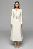 Load image into Gallery viewer, Ivory Asymmetrical Neck Long Sleeves Pencil Work Dress with Belt