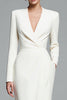Load image into Gallery viewer, Ivory Satin Sheath V-Neck Long Sleeves Work Dress