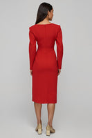 Load image into Gallery viewer, Red Satin Sheath Long Sleeves Midi Work Dress with Slit