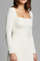 Load image into Gallery viewer, Ivory A Line Pleated Square Neck Long Sleeves Work Dress
