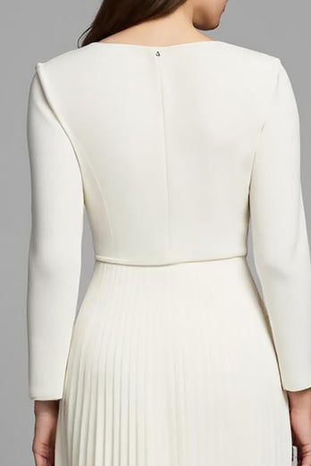 Ivory A Line Pleated Square Neck Long Sleeves Work Dress