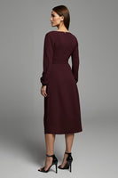 Load image into Gallery viewer, Cabernet Sheath Satin Bateau Long Sleeves Midi Work Dress with Slit