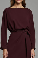 Load image into Gallery viewer, Cabernet Sheath Satin Bateau Long Sleeves Midi Work Dress with Slit