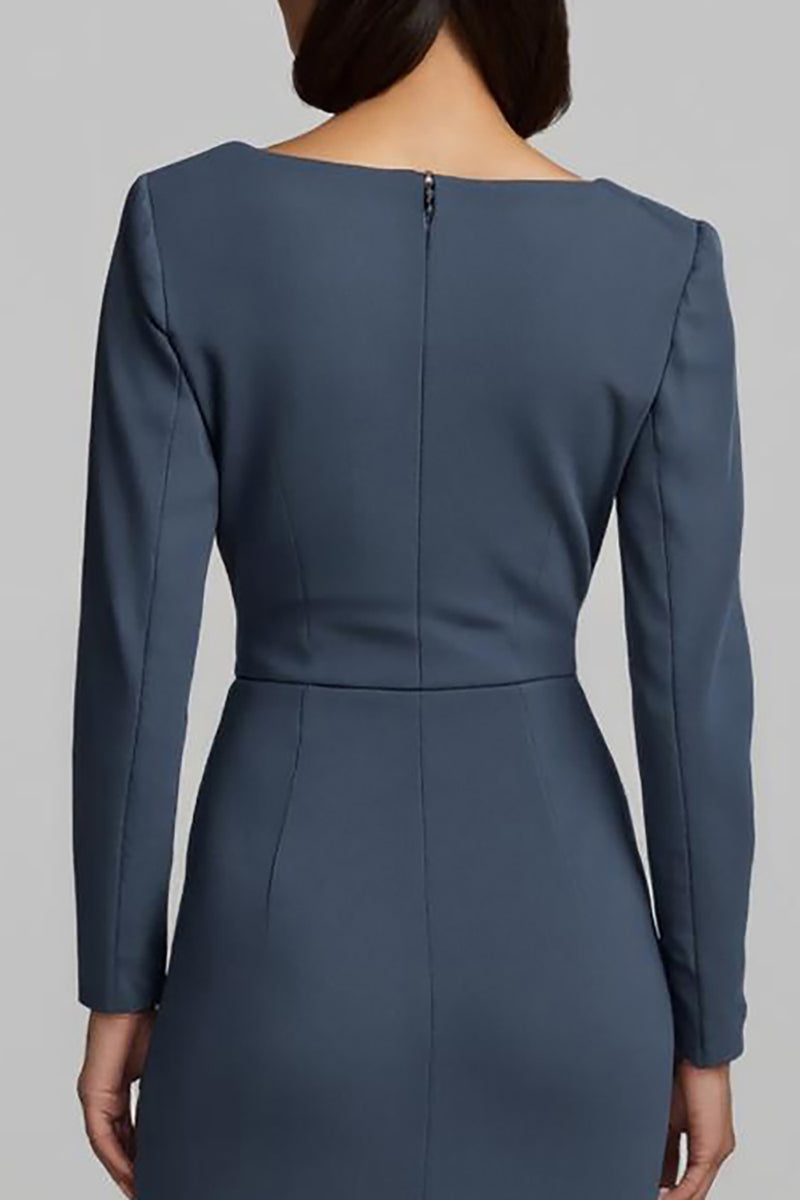 Load image into Gallery viewer, Twilight Sheath Satin Ruched Long Sleeves Work Dress with Ruffles