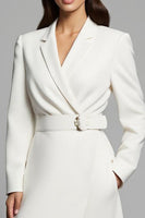 Load image into Gallery viewer, Ivory A Line Notched Lapel Long Blazer Dress with Sleeves