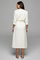 Load image into Gallery viewer, Ivory Satin A Line Ruched Long Work Dress with Sleeves