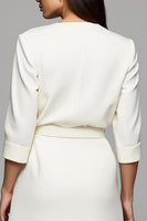 Load image into Gallery viewer, Ivory Satin A Line Ruched Long Work Dress with Sleeves