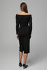 Load image into Gallery viewer, Black Satin Sheath Off The Shoulder Midi Work Dress with Sleeves