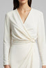 Load image into Gallery viewer, Ivory Sheath Satin Ruched Long Sleeves Midi Work Dress with Slit