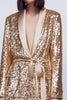 Load image into Gallery viewer, Sparkly Gold Sequins 2 Piece Women Prom Suits with Sash