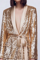 Load image into Gallery viewer, Sparkly Gold Sequins 2 Piece Women Prom Suits with Sash