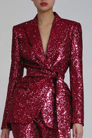 Load image into Gallery viewer, Sparkly Red 2 Piece Sequins Women Prom Suits with Sash