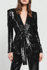 Load image into Gallery viewer, Sparkly Black Sequins 2 Piece Women Prom Suits with Sash