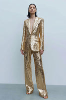 Load image into Gallery viewer, Sparkly Gold 2 Piece Sequins Women Prom Suits with Pockets