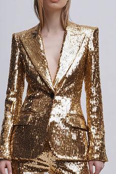 2 Piece Sparkly Gold Sequins Peak Lapel Women Prom Suits