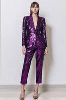 Load image into Gallery viewer, 2 Piece Sparkly Dark Purple Sequins Women Prom Suits with Pockets
