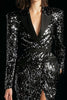Load image into Gallery viewer, Sparkly Black Peak Lapel Sequins Women Blazer Dress with Slit