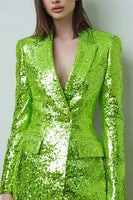 Load image into Gallery viewer, Sparkly Fluorescent Green Bodycon Peak Lapel Women Blazer