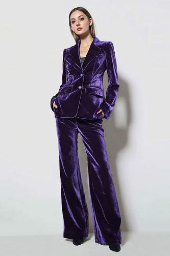 2 Piece Dark Purple Velvet Notched Lapel Business Suits