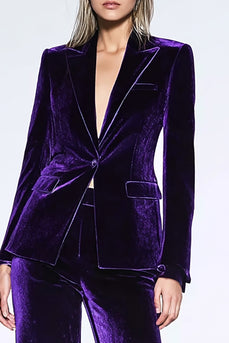 Dark Purple 2 Piece Velvet Peak Lapel Business Suits with Pockets