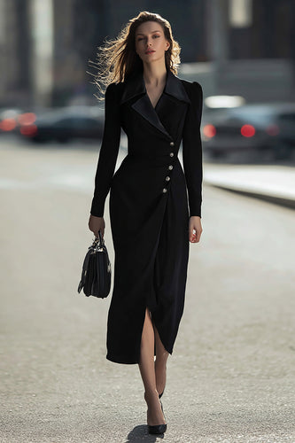 Black Sheath Single Breasted Long Sleeves Blazer Dress