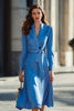 Load image into Gallery viewer, Blue A Line Notched Lapel Midi Blazer Dress with Sash
