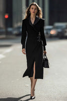 Load image into Gallery viewer, Black Sheath Midi Blazer Dress with Long Sleeves