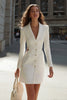 Load image into Gallery viewer, Ivory Pencil Satin Short Single Breasted Blazer Dress with Sleeves