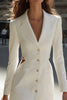 Load image into Gallery viewer, Ivory Pencil Satin Short Single Breasted Blazer Dress with Sleeves
