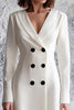Load image into Gallery viewer, Ivory A Line Satin Double Breasted Midi Blazer Dress with Sleeves
