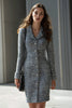 Load image into Gallery viewer, Dark Grey Tweed Pencil Single Breasted Short Work Dress