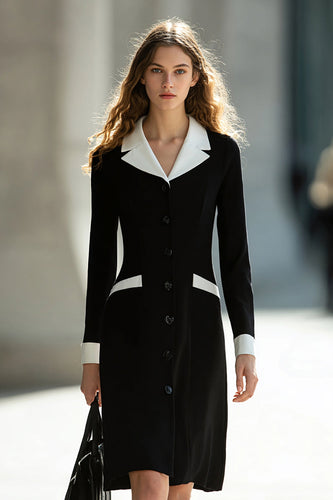 Black and White Pencil Notched Lapel Short Blazer Dress with Sleeves