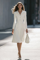 Load image into Gallery viewer, Ivory A Line Single Breasted Midi Blazer Dress with Sleeves