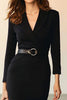 Load image into Gallery viewer, Black Pencil Belt Shawl Lapel Midi Blazer Dress with Sleeves