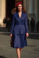 Load image into Gallery viewer, Navy 2 Piece Belt Notched Lapel Business Suits with Sleeves