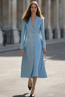 Load image into Gallery viewer, Sky Blue A Line Satin Peak Lapel Long Sleeves Blazer Dress