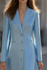 Load image into Gallery viewer, Sky Blue A Line Satin Peak Lapel Long Sleeves Blazer Dress