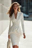 Load image into Gallery viewer, Ivory Pencil Ruffled Shawl Lapel Short Blazer Dress with Sleeves