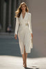 Load image into Gallery viewer, Ivory Satin Pencil Ruched Midi Blazer Dress with Belt