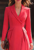 Load image into Gallery viewer, Red A Line Satin Peak Lapel Midi Blazer Dress with Sleeves
