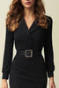 Load image into Gallery viewer, Black Satin Pencil Belt Midi Blazer Dress with Sleeves