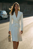 Load image into Gallery viewer, Ivory Satin Pencil Double Breasted Midi Blazer Dress with Sleeves