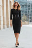 Load image into Gallery viewer, Black Satin Boat Neck Pencil Midi Work Dress with Belt