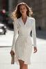 Load image into Gallery viewer, Ivory Satin Pencil Ruffled Short Blazer Dress with Sleeves