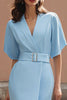 Load image into Gallery viewer, Sky Blue Satin Sheath Midi Work Dress with Sleeves