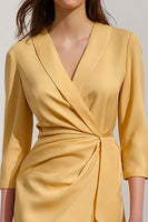 Load image into Gallery viewer, Yellow Pencil Satin Shawl Lapel Midi Work Dress with Sash