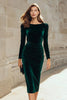 Load image into Gallery viewer, Dark Green Bodycon Boat Neck Midi Holiday Party Dress with Sleeves