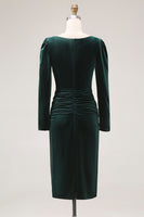 Load image into Gallery viewer, Dark Green Bodycon Velvet Boat Neck Midi Holiday Party Dress with Sleeves