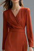 Load image into Gallery viewer, Terracotta Satin V-Neck Pencil Midi Work Dress with Slit