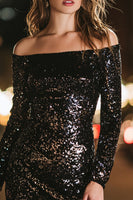 Load image into Gallery viewer, Sparkly Black Sequins Tight Short Cocktail Dress with Sleeves